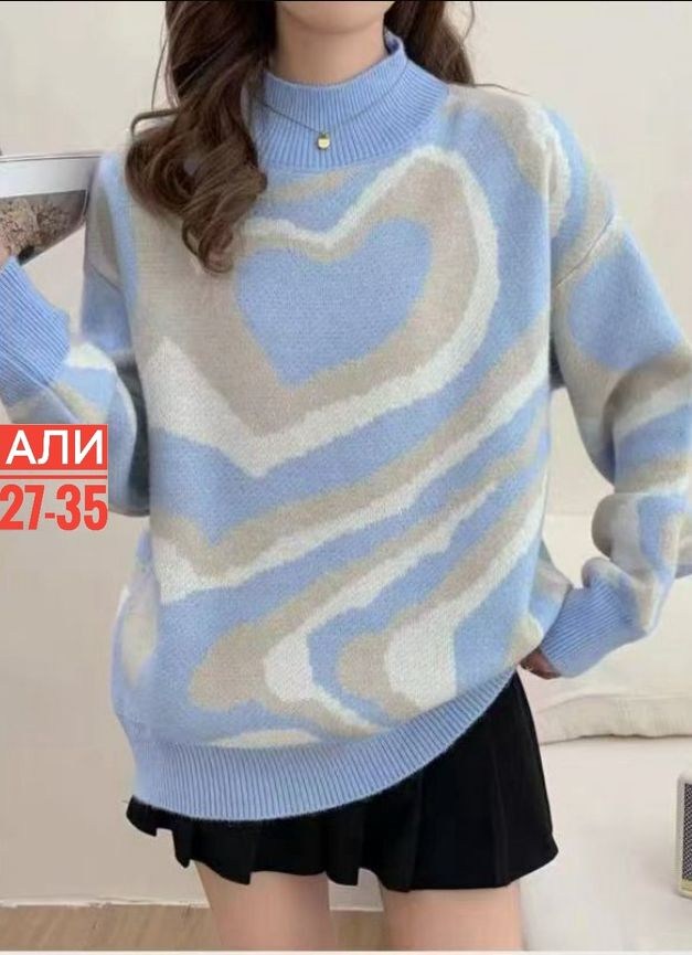 свитер оверсайз удлиненный с сердечками isali,женский джемпер,свитер женский,свитер,женская кофта