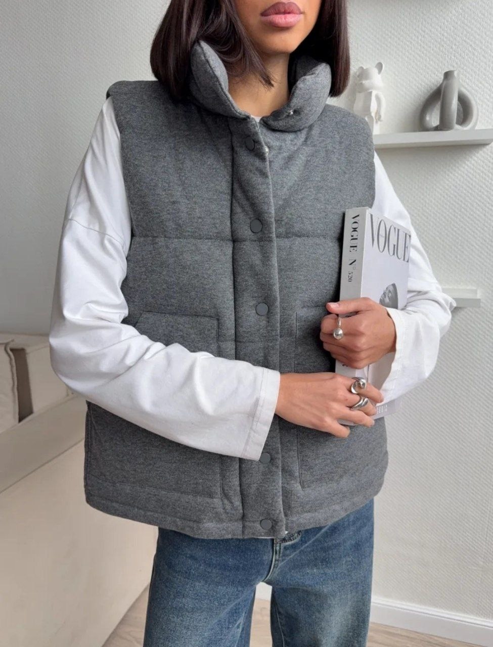 жилетка женская,жилетка утепленная оверсайз цвет серый,жилетка утепленная оверсайз безрукавка lsl цвет серый меланж,женские жилеты,жилетка утепленная осенняя оверсайз безрукавка masha belaya цвет серы