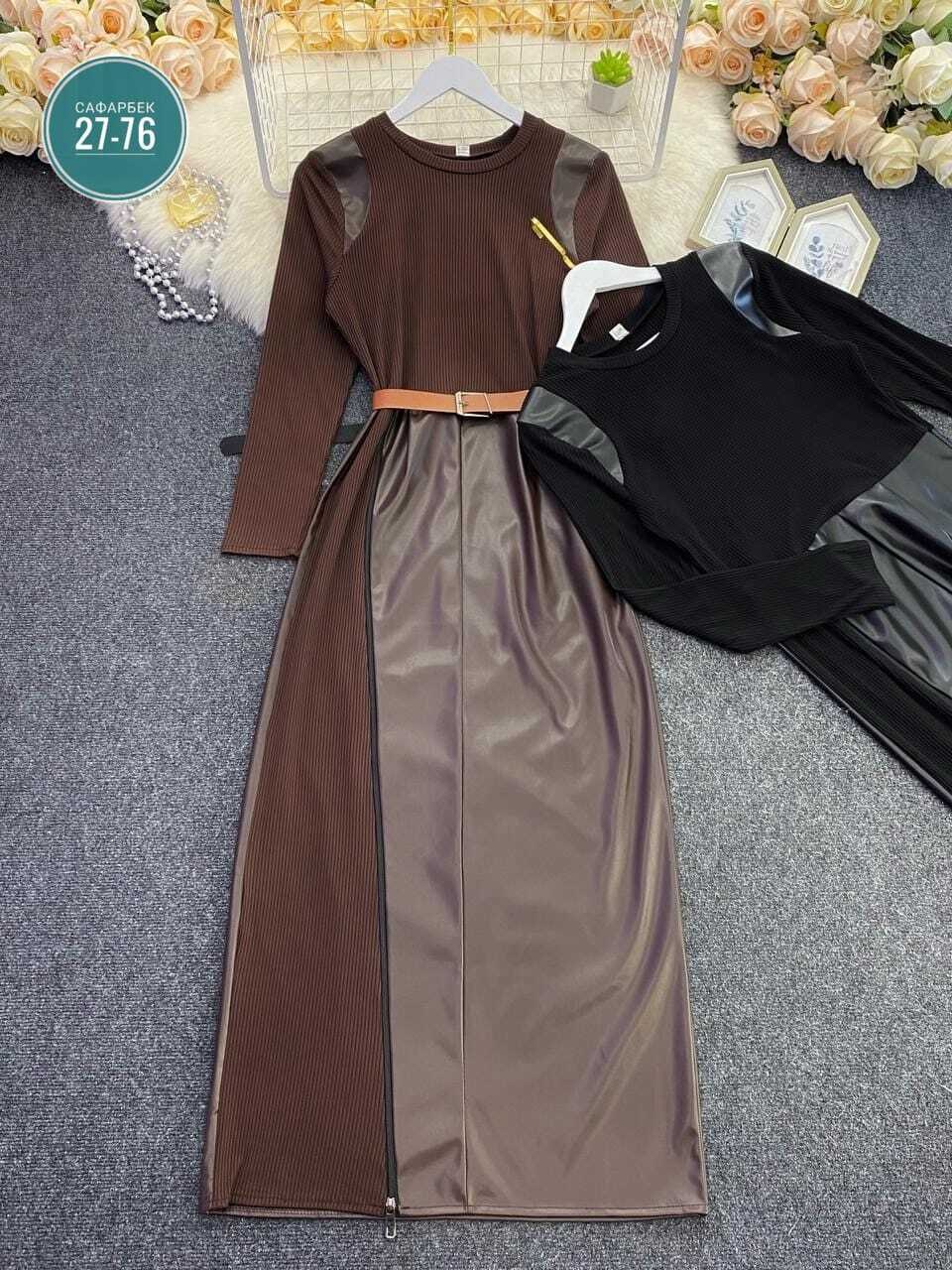 платье женское,юбка из экокожи,женское платье лапша,платье комбинированное,платье стильное
