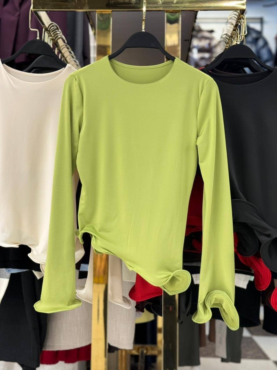 женская повседневная футболка с рюшами,элегантная футболка для моды с рюша,мода стиль,женский топ с длинными рукавами и круглым вырезом