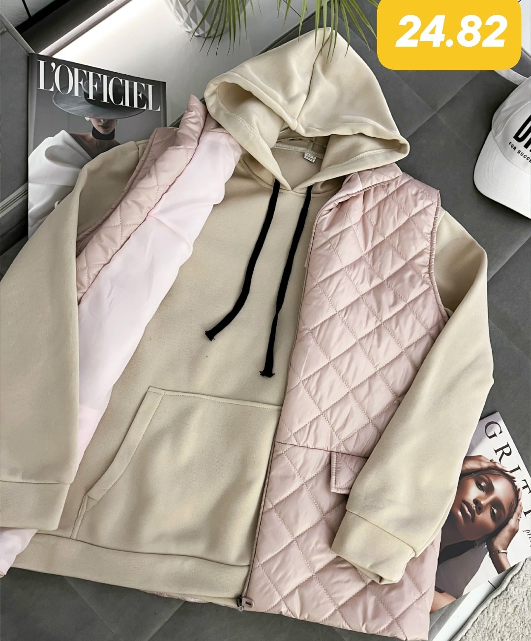 костюм спортивный тройка с длинным стеганым пальто cubi shop,костюм тройка с курткой,костюм женский на флисе,костюм женский тройка,костюм бежевый