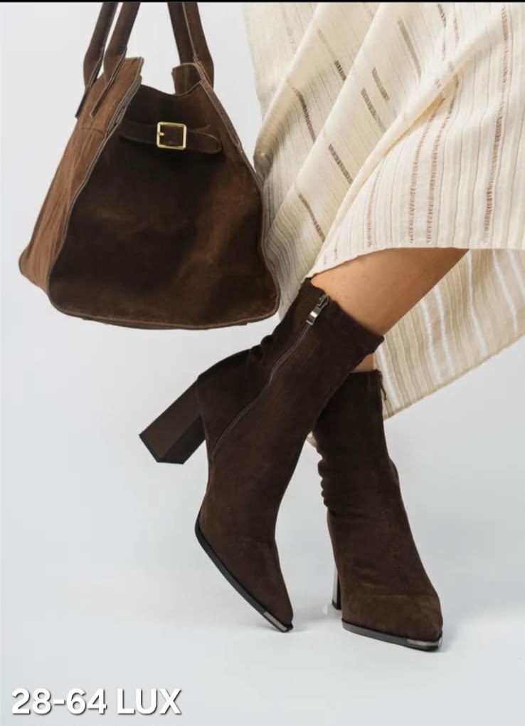 ботильоны демисезонные чулки на каблуке londri 306462715,замшевые ботильоны,женские ботильоны,ботильоны коричневые замшевые демисезонные на каблуке,женские ботильоны с острым носком