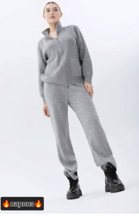 трикотажный женский костюм,трикотажный костюм,трикотажные брюки,вязаные костюмы,спортивные брюки женские finn flare fae11172 серые l
