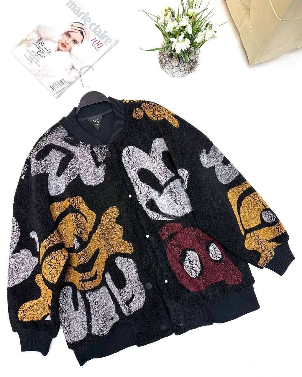 зара кардиган с микки маусом,кардиган с рисунком,вязаный кардиган,кардиган с принтом,женский вязаный кардиган с микки маусом