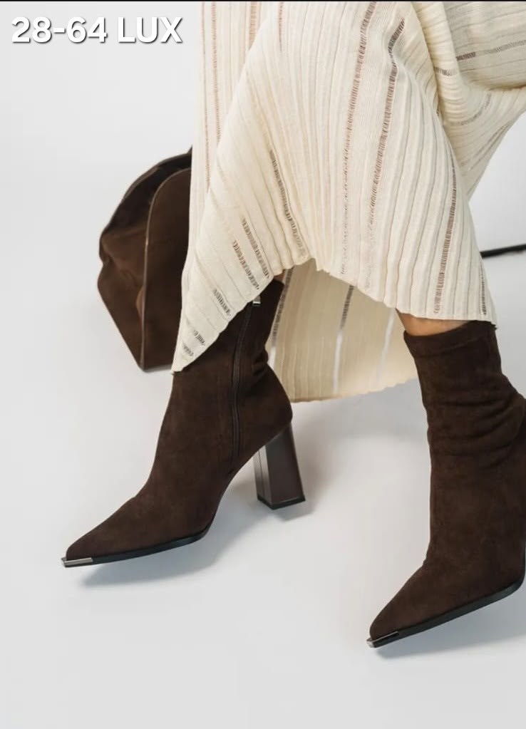 ботильоны демисезонные чулки на каблуке londri 306462715,замшевые ботильоны,женские ботильоны,ботильоны коричневые замшевые демисезонные на каблуке,женские ботильоны с острым носком