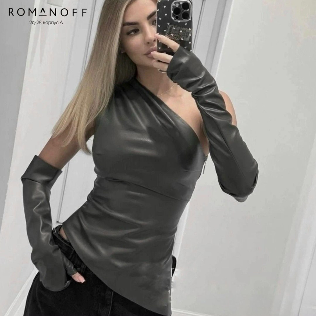 кожаный топ,кожаный топ корсет с перчатками emily,кожаный топ с перчатками на одно плечо,топ кожаный корсет с перчатками,топ корсет вечерний кожаный с перчатками