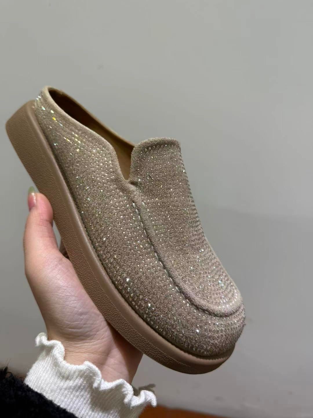 , женская,слипоны с блестками,слипоны женские,туфли на плоской подошве