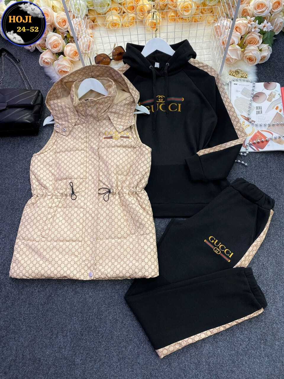 костюм тройка женский с жилетом спортивный,костюм женский спортивный gucci,женский костюм тройка,костюм спортивный женский,черный спортивный костюм с жилеткой женский