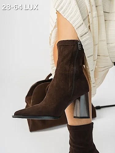 ботильоны демисезонные чулки на каблуке londri 306462715,замшевые ботильоны,женские ботильоны,ботильоны коричневые замшевые демисезонные на каблуке,женские ботильоны с острым носком