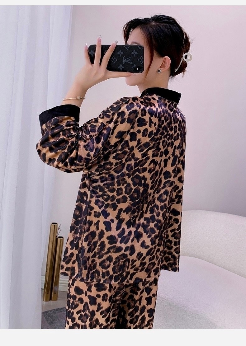 пижама женская осенняя с леопардовым принтом и длинным рукавом,женская пижама из двух частей леопардовая,пижама леопардовая,зимняя женская пижама с леопардовым принтом,пижама женская домашняя с леопар