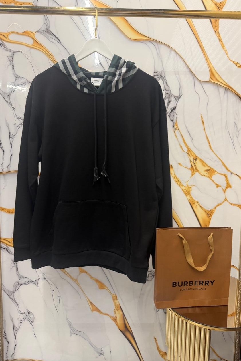 худи в клетку vintage check burberry черный,худи burberry,худи с клетчатым капюшоном burberry черный,burberry hoodie,толстовка burberry