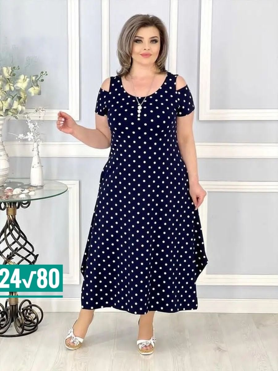 женское платье больших размеров,платье женское больших размеров арт. 11438371,платье,женское платье,платье женское миди нарядное вечернее в горох