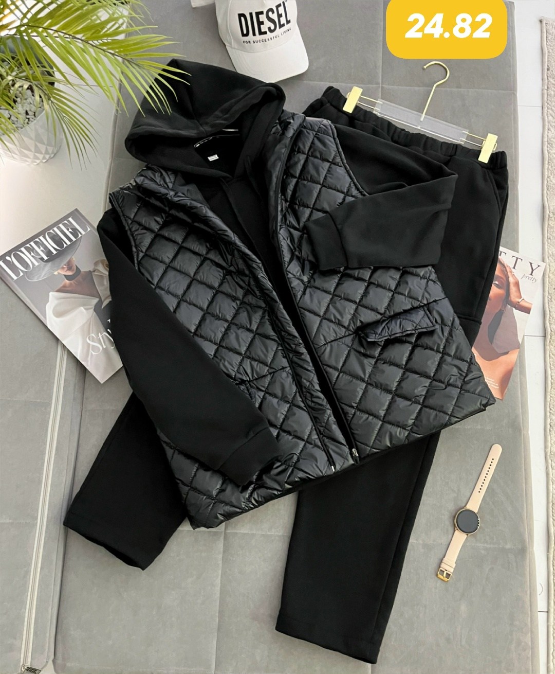 костюм спортивный тройка с длинным стеганым пальто cubi shop,костюм тройка с курткой,костюм женский на флисе,костюм женский тройка,костюм бежевый