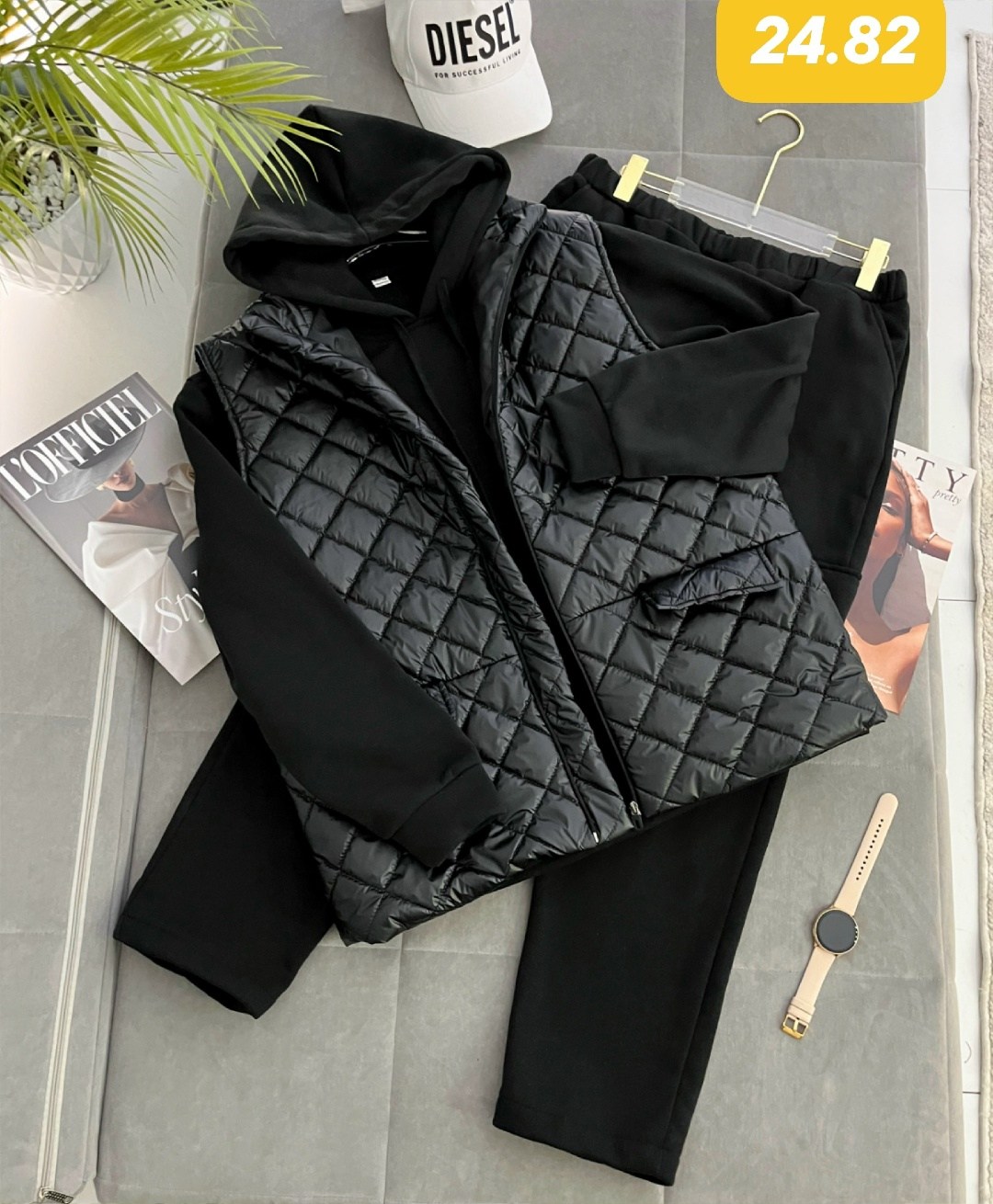 костюм спортивный тройка с длинным стеганым пальто cubi shop,костюм тройка с курткой,костюм женский на флисе,костюм женский тройка,костюм бежевый