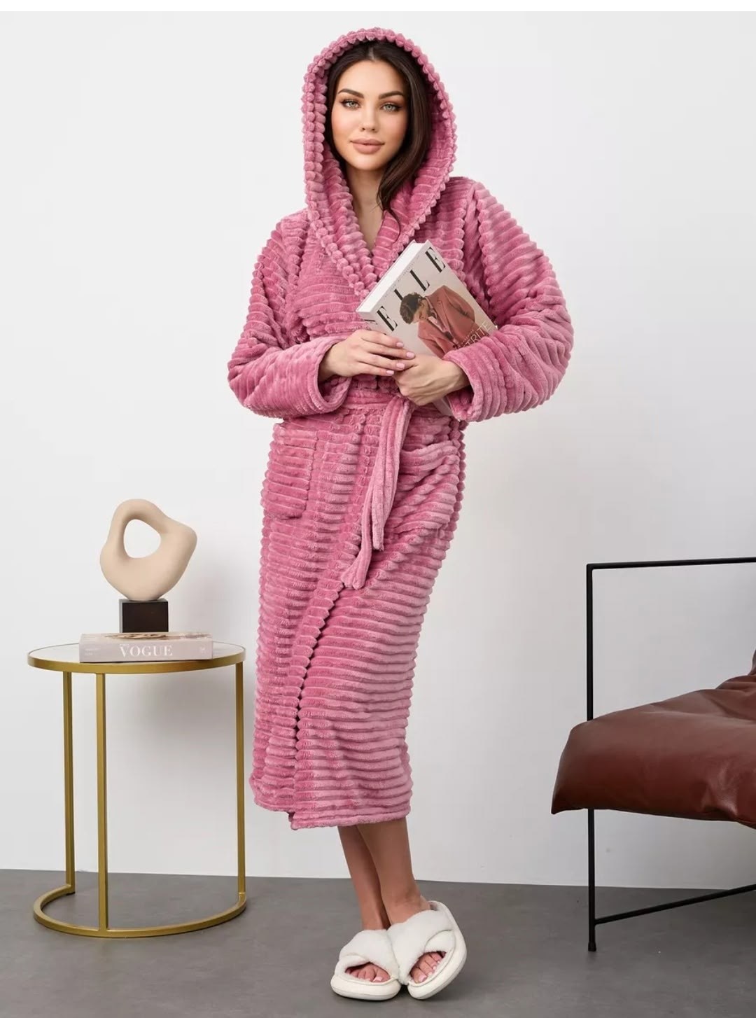 халат женский махровый,нежно-розовый теплый халат из велсофта с капюшоном,халат розовый,озон женские махровые халаты,халат женский махровый с капюшоном