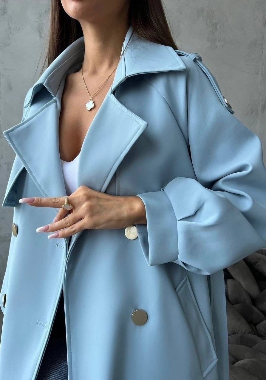 тренч женский,тренч плащ,плащ тренч женский,голубой тренч,плащ женский