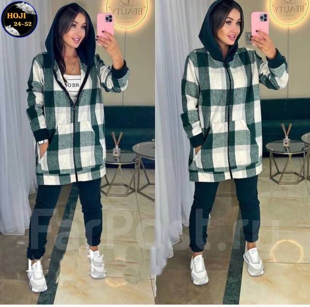 спортивный женский костюм двойка на флисе в клетку,костюм женский тройка,женский костюм на флисе,костюм женский двойка,рубашка оверсайз в клетку с капюшоном
