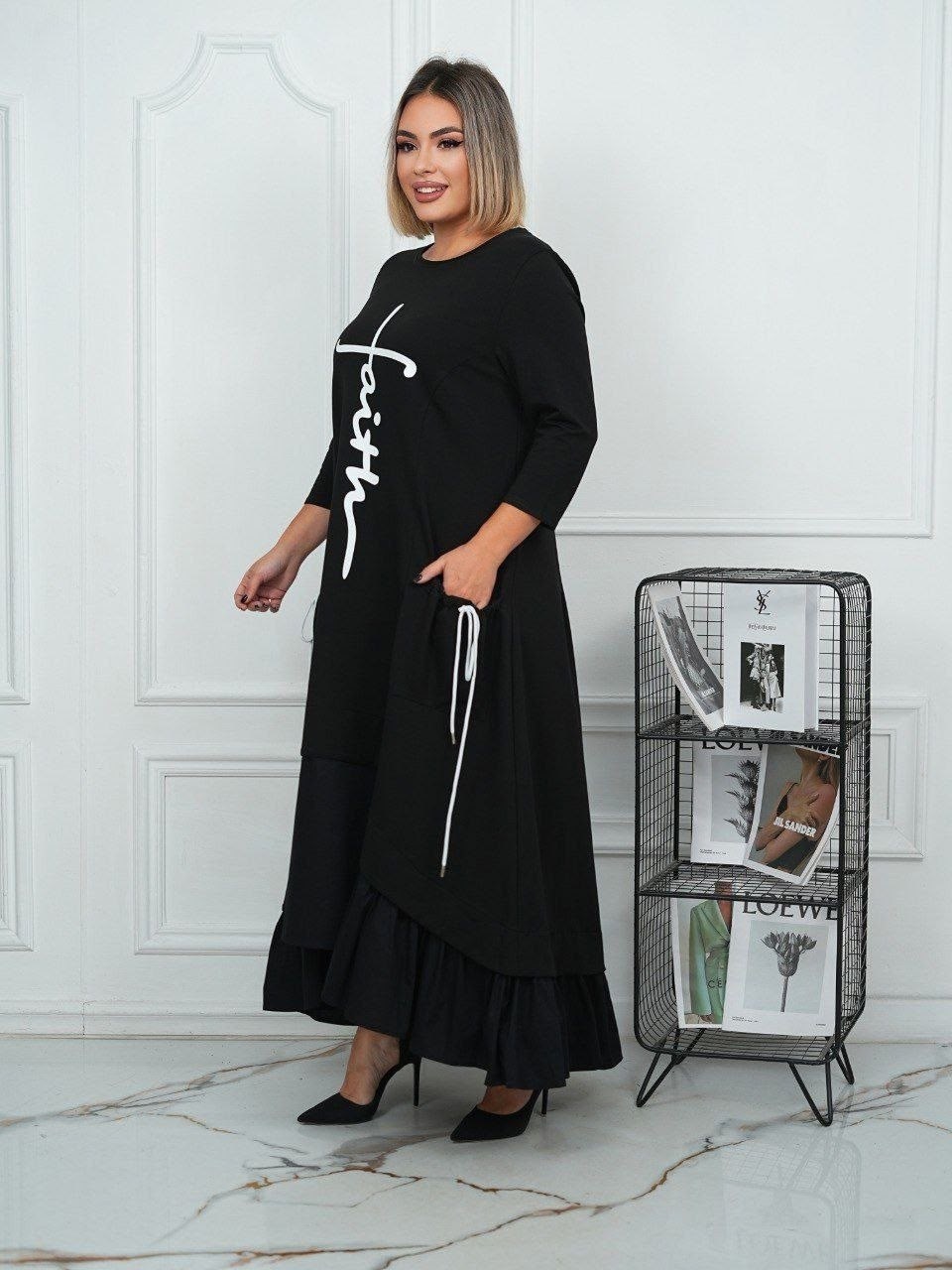 платье макси больших размеров повседневное трикотажное осень garmoniastyle 333554304,платье макси больших размеров повседневное трикотажное осень garmoniastyle цвет черный матовый,платье,платье женска