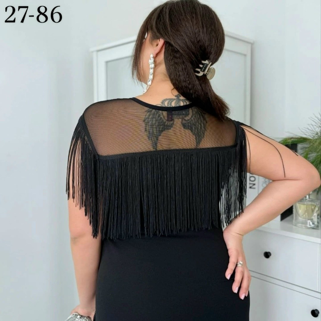 платье с бахромой для полных,платье в размер ткань крепун декорировано бахромой,платье с бахромой,женское платье с бахромой,платье с бахромой большого размера