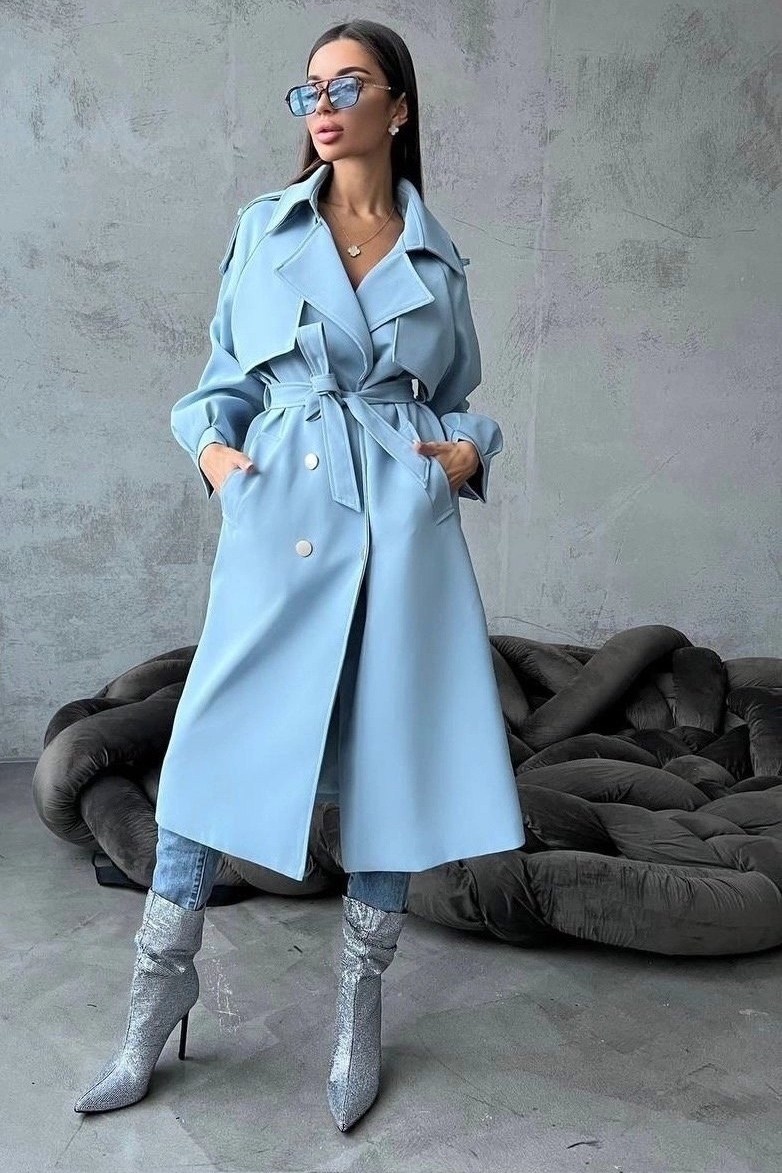 тренч женский,тренч плащ,плащ тренч женский,голубой тренч,плащ женский