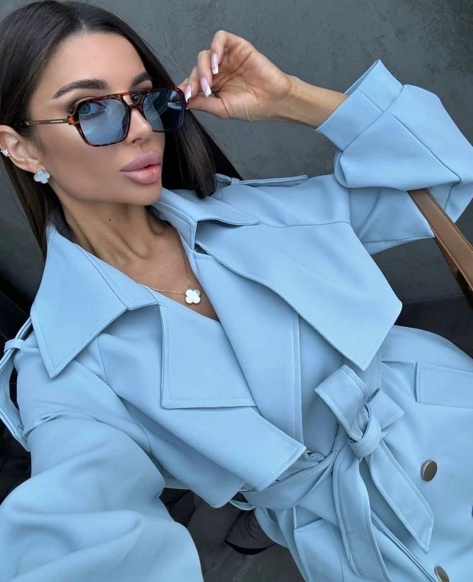 тренч женский,тренч плащ,плащ тренч женский,голубой тренч,плащ женский