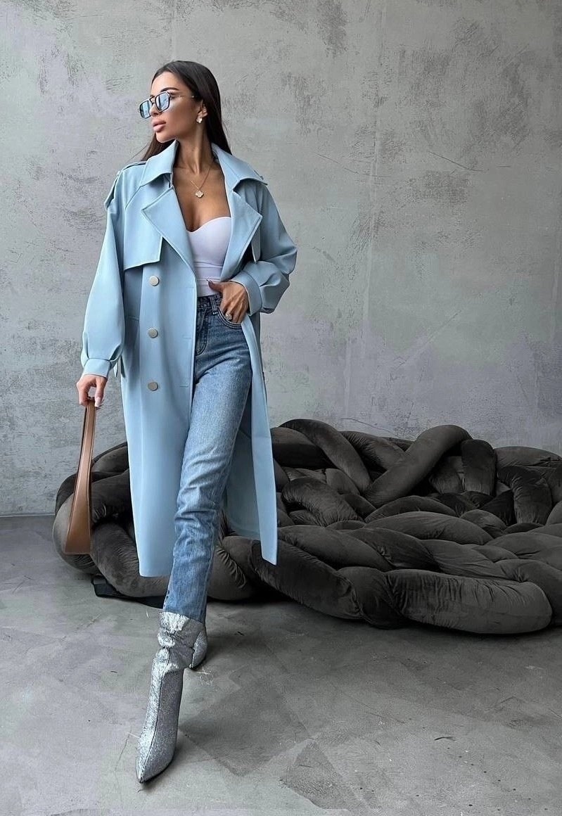 тренч женский,тренч плащ,плащ тренч женский,голубой тренч,плащ женский