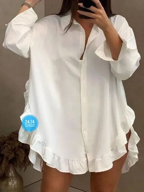 повседневная рубашка,рубашка платье,блузка с оборками,длинная рубашка,рубашка с оборками