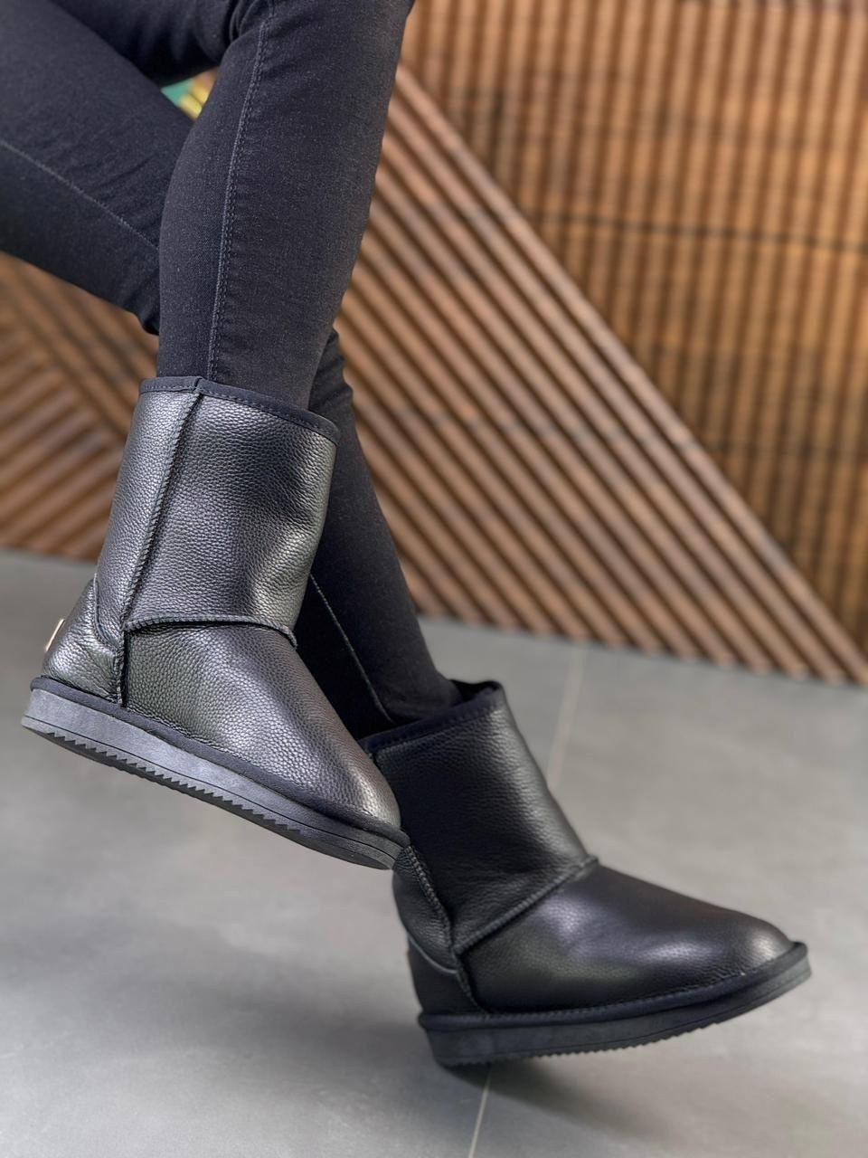 угги кожаные,угги женские,чёрные кожаные угги mascotte,угги,угги зимние короткие с мехом ravetti 9801742