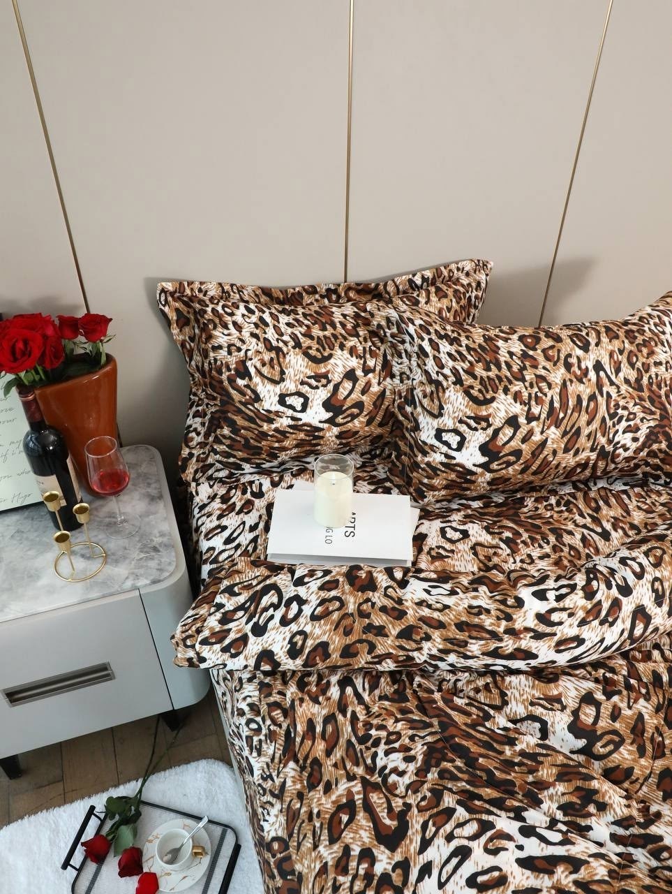комплект постельного белья,комплект постельного белья с одеялом сатин евро,постельное белье,комплект постельного белья с одеялом miss mari,постельное белье леопард сатин