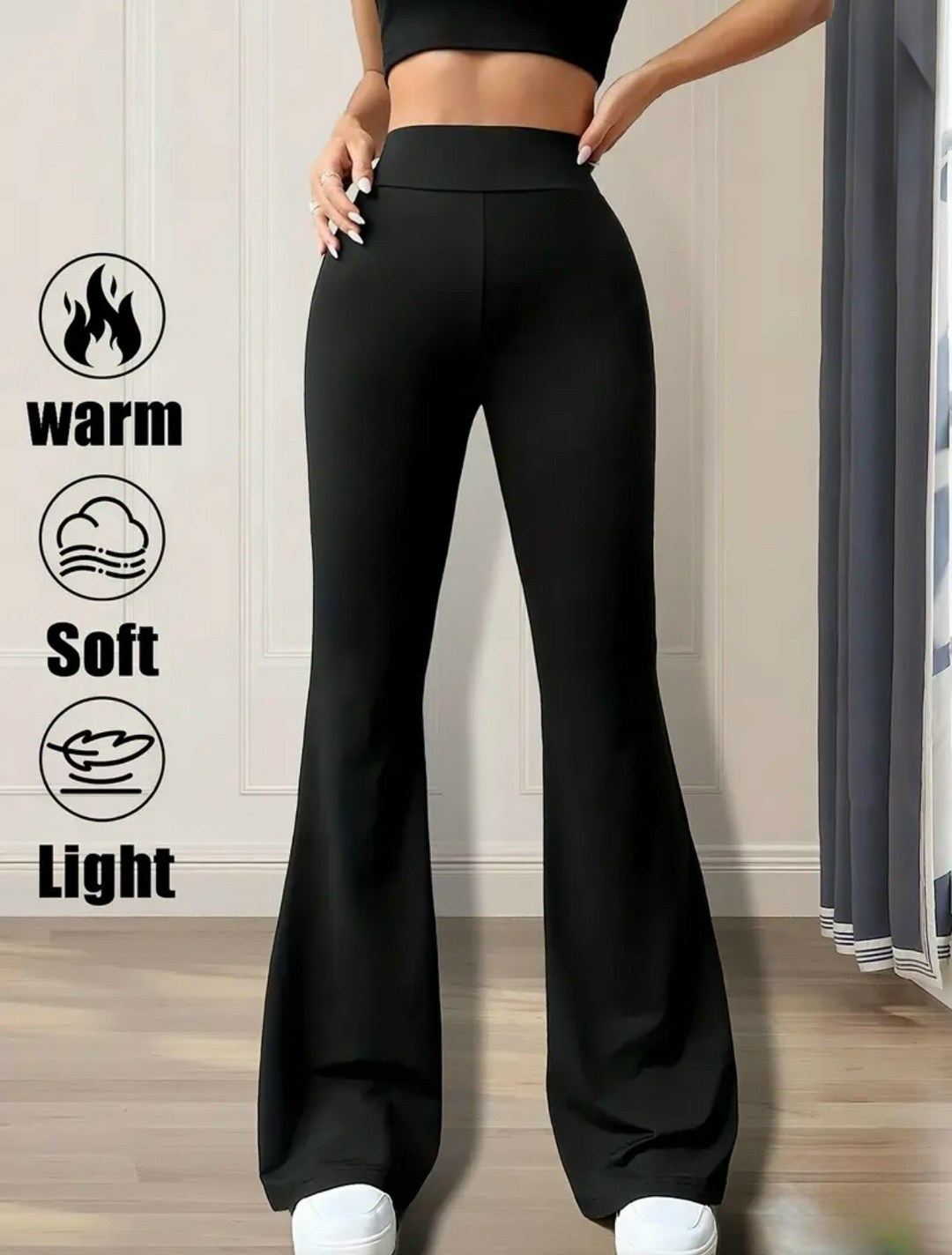 женские весенне-летние облегающие расклешенные брюки с высокой талией,женские леггинсы с высокой талией и широкими штанинами - черные,женские летние брюки-клеш с v-образным вырезом,женские черные раск