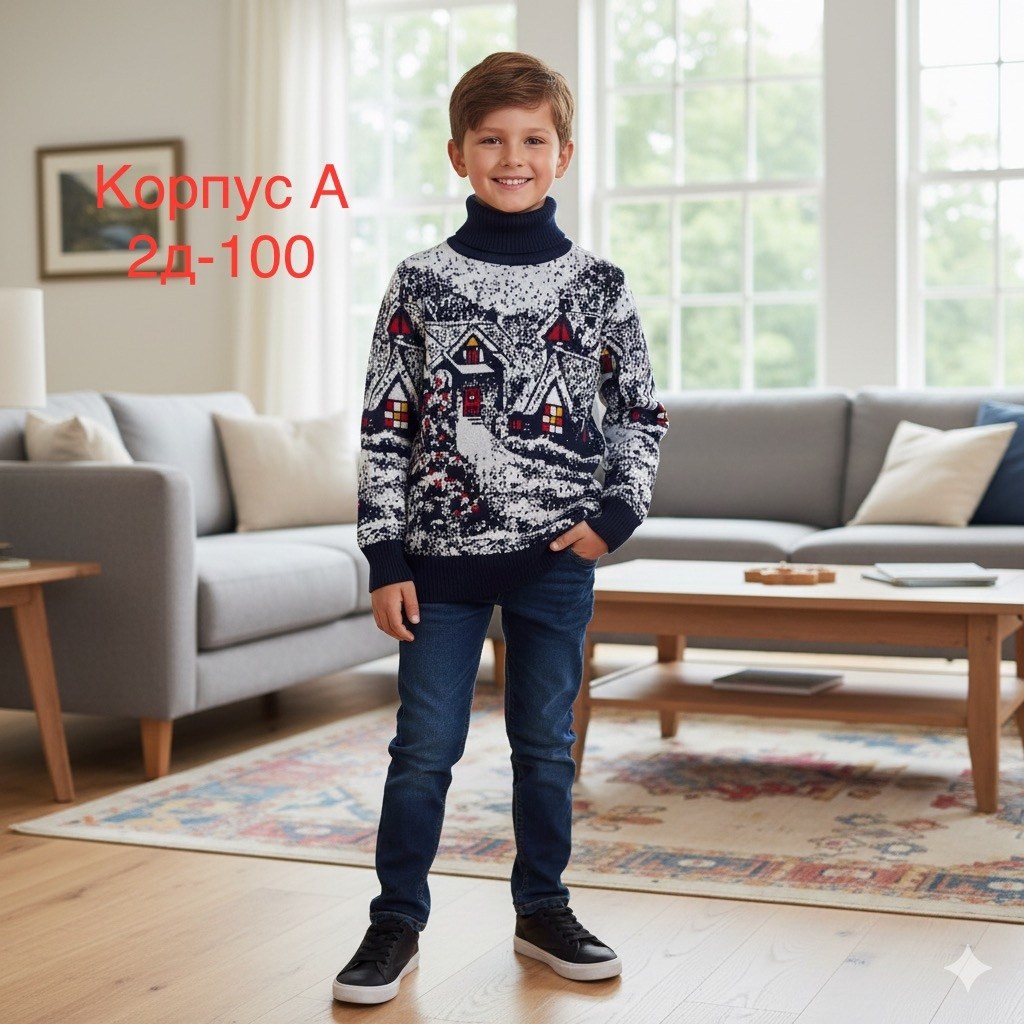 детский рождественский свитер для мальчиков pulltonic,детский свитер с оленями и домиками для мальчиков pulltonic,детский свитер,свитер детская,джемпер детский