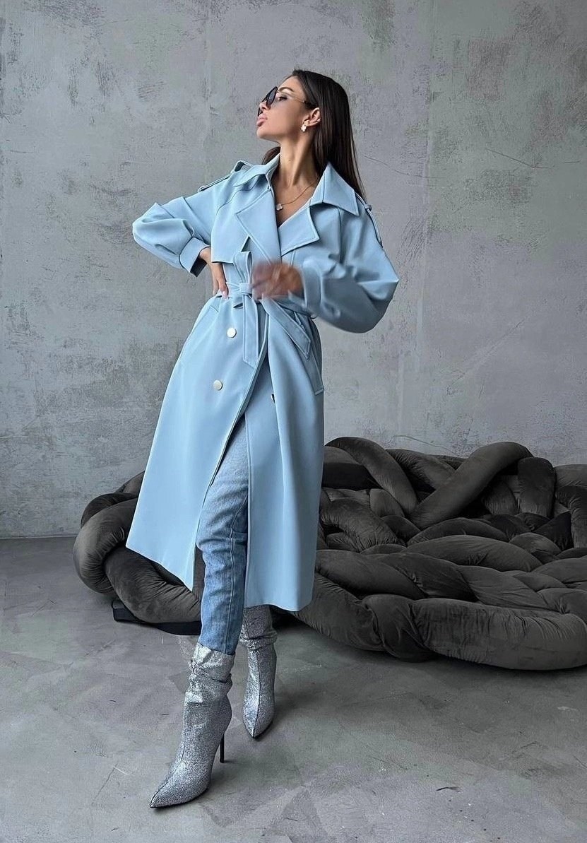 тренч женский,тренч плащ,плащ тренч женский,голубой тренч,плащ женский
