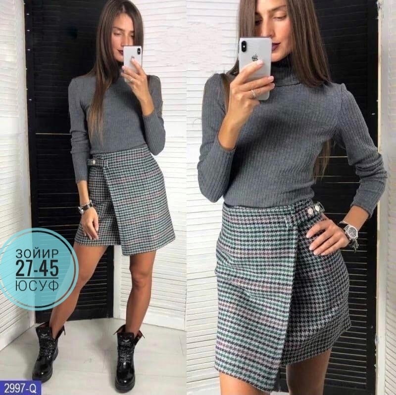 юбка твидовая офисная в клетку bulgakova,юбка из твида,юбка с кофтой,мини юбка из твида,юбка