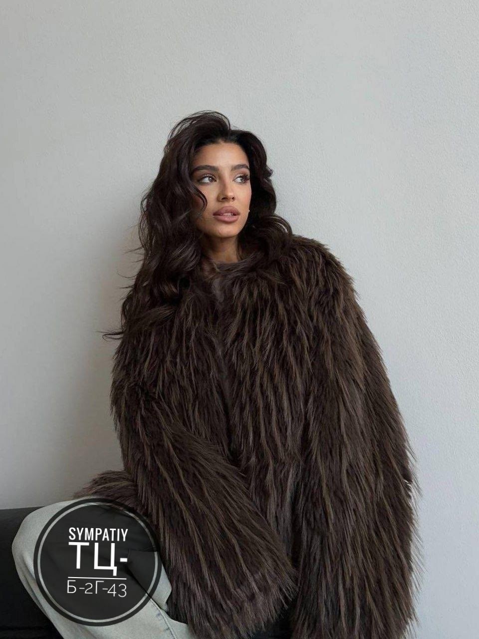 женская шуба из меха ламы,женская шуба из экомеха,шуба,шуба из ламы,женская шуба из меха ламы 30635 (коричневый)