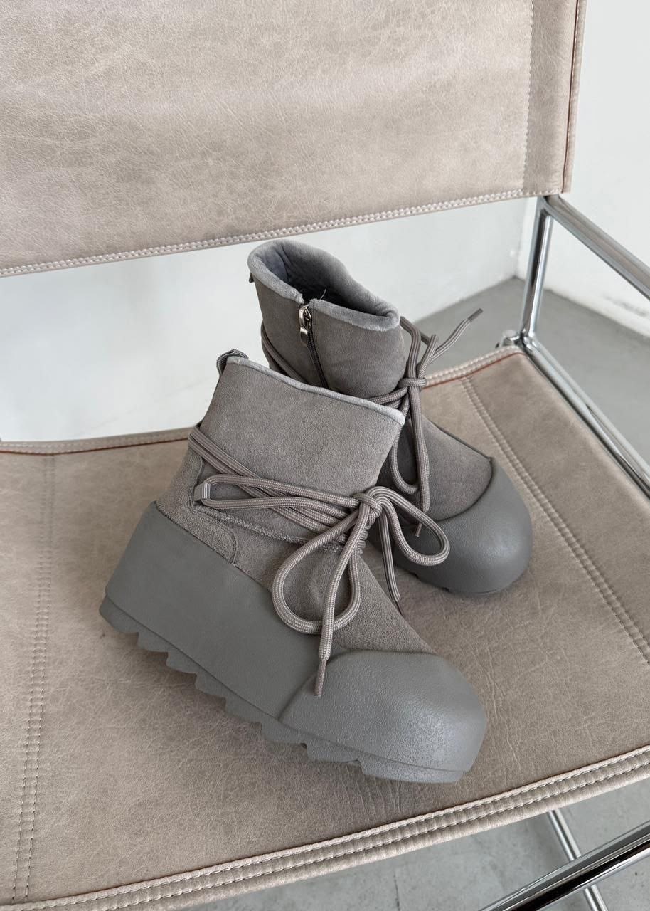 замшевые ботинки inuikii серый,женские зимние угги с шнурками,,женские угги,угги