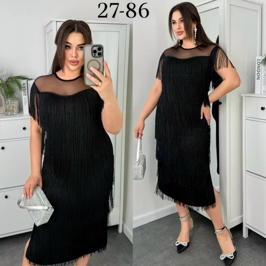 платье с бахромой для полных,платье в размер ткань крепун декорировано бахромой,платье с бахромой,женское платье с бахромой,платье с бахромой большого размера