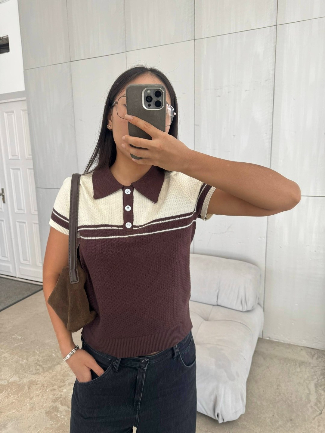 коричневый джемпер,футболка поло женская,джемпер,футболки женская,вязаная футболка поло на пуговицах kosheleva 365142408