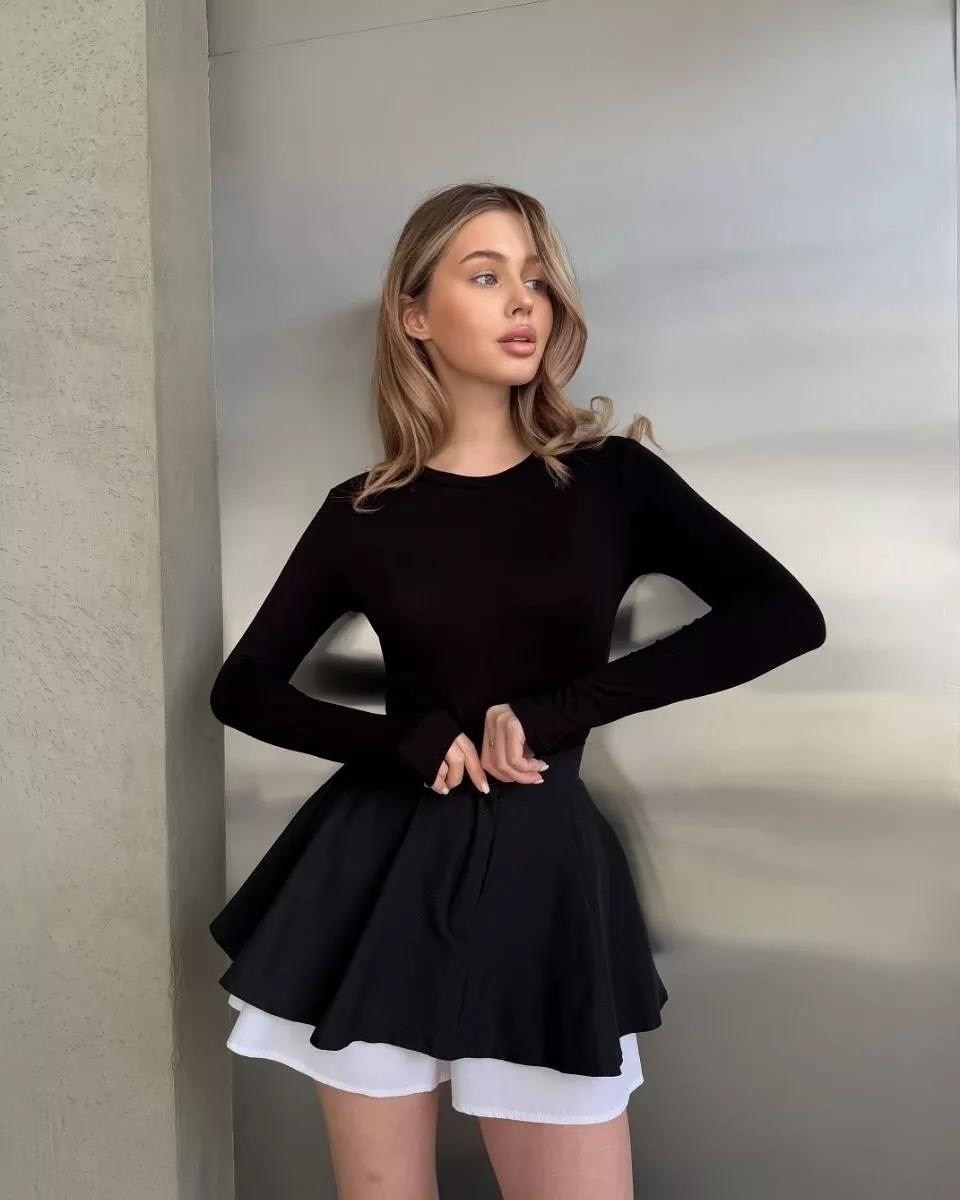 юбка-шорты женская короткая мини 42-48 черный,юбка мини,юбка шорты женская,юбка с шортиками внутри,юбка шорты fashion classic brand trends