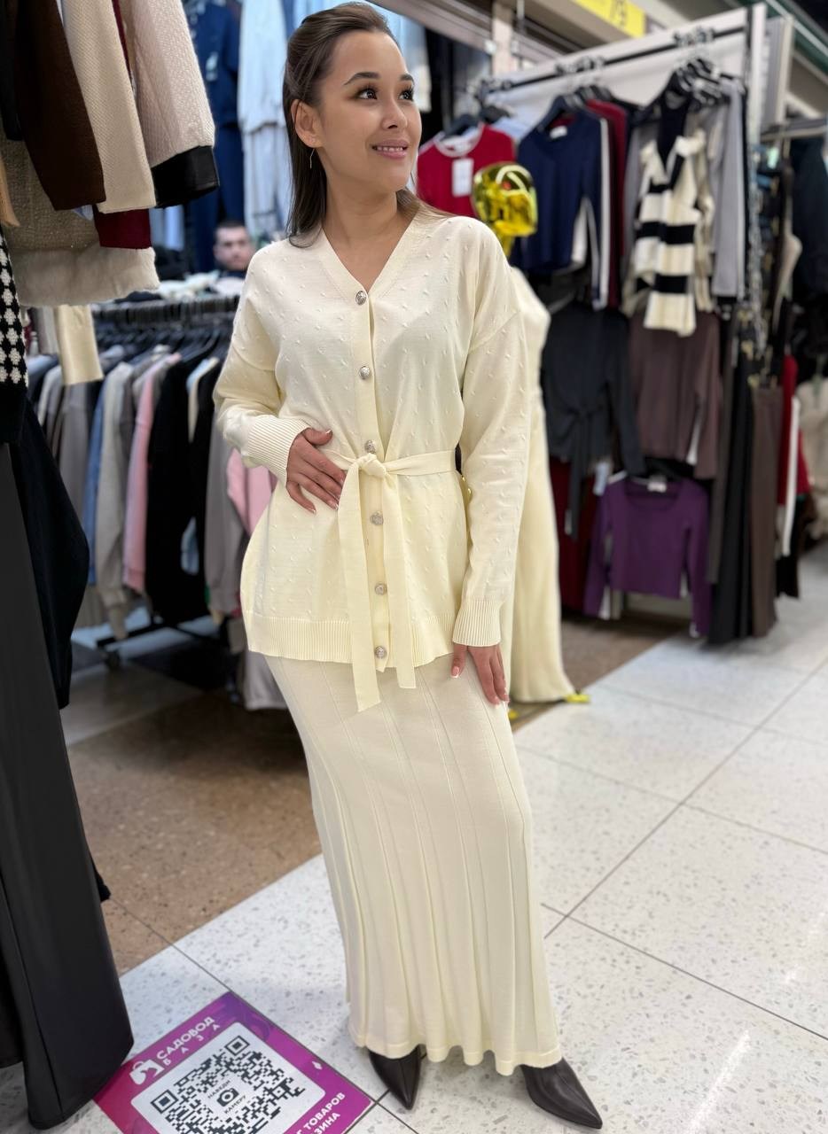 костюм двойка юбка и кардиган one size galore,костюм с юбкой и кардиганом galore original,женский костюм с юбкой,костюм с юбкой и кардиганом galore original цвет слоновая кость,костюм с юбкой и кардиг