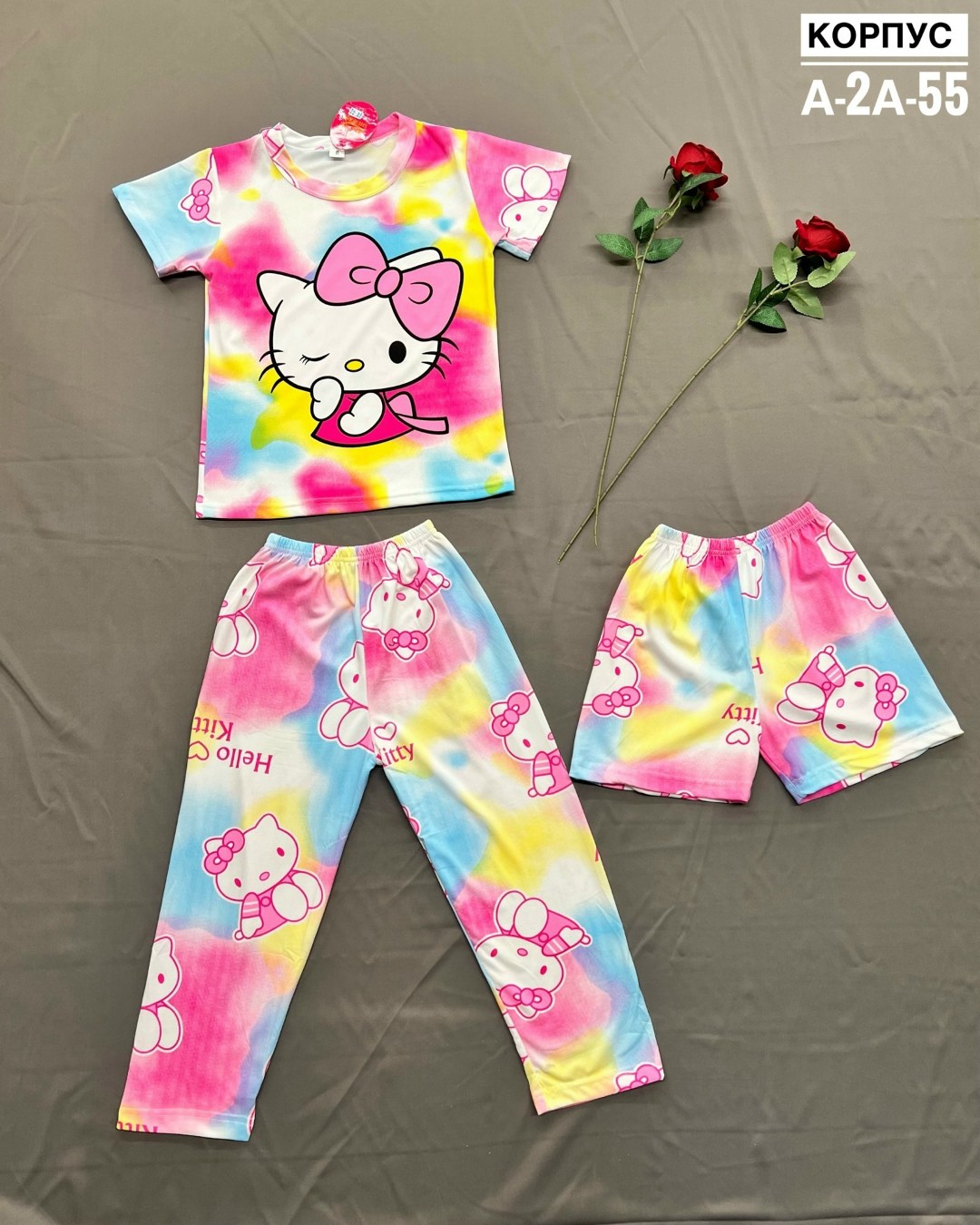 пижама для девочек,пижама детская,пижама для девочек со штанами,штаны пижамные детские с хелло китти,пижама