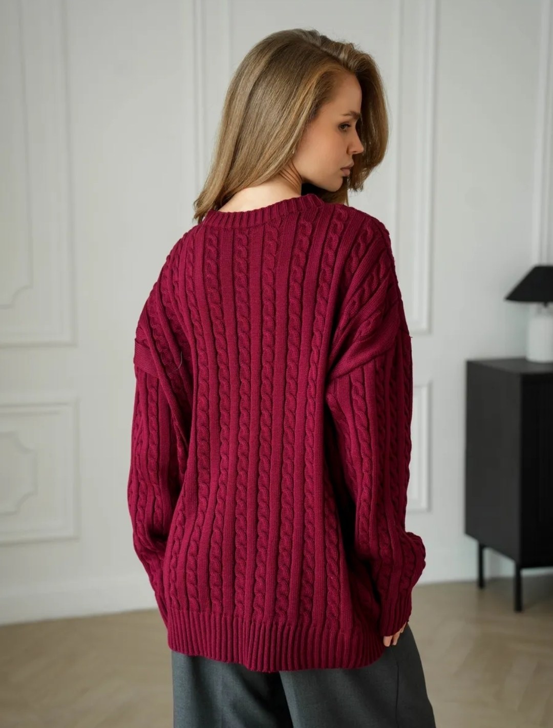 женский вязаный джемпер оверсайз happyfox,женский свитер оверсайз с v образным вырезом,женский джемпер,вязаный джемпер оверсайз,вязаный свитер оверсайз