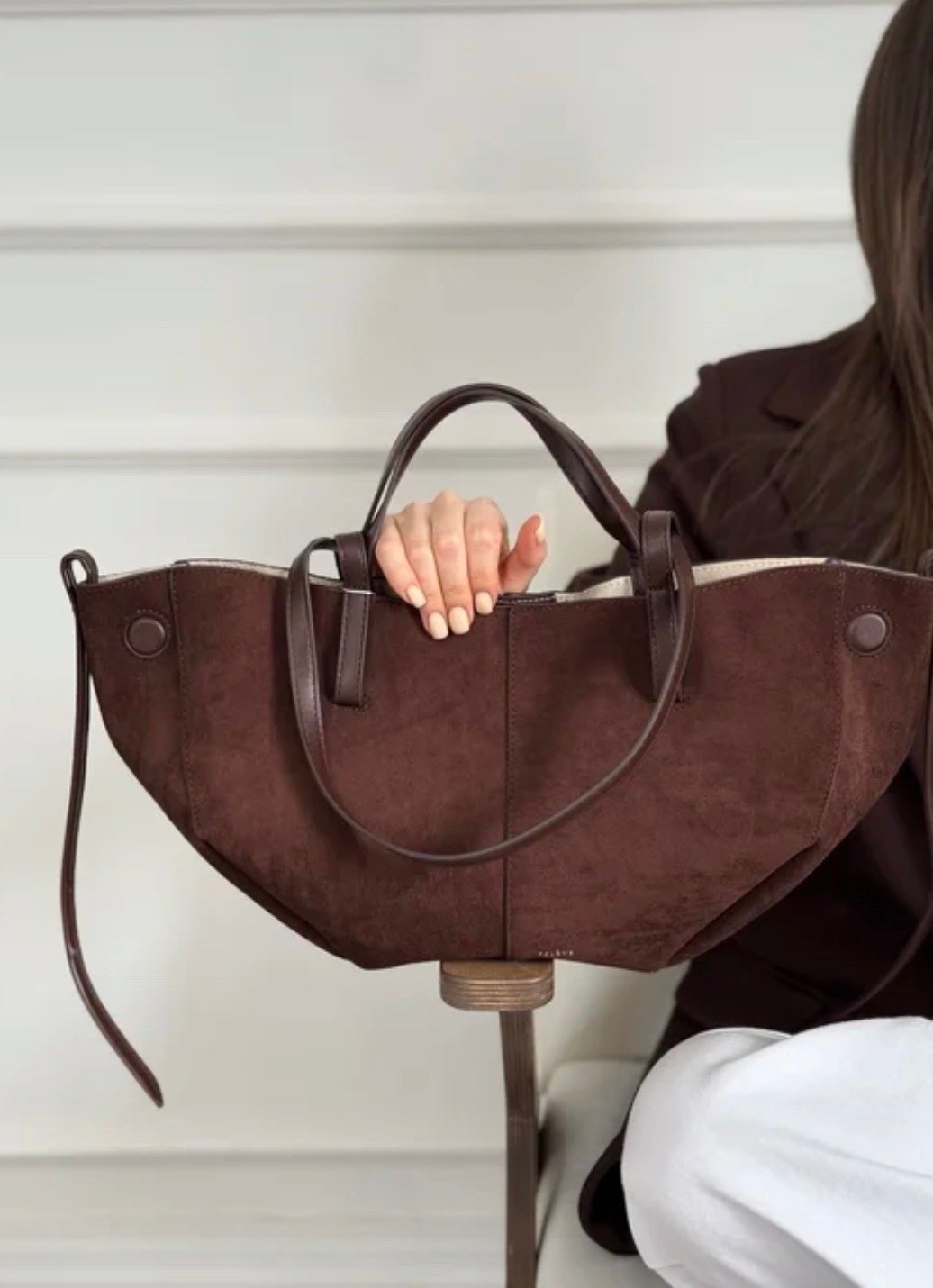 замшевая сумка женская,сумка polene из натуральной замши,замшевая сумка,сумка замшевая большая polene mi ya,сумка натуральная замшевая женская