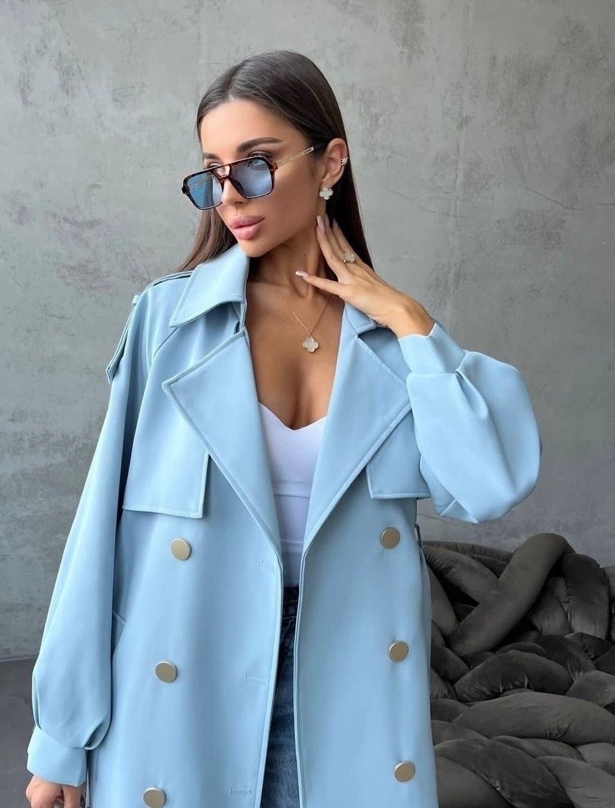 тренч женский,тренч плащ,плащ тренч женский,голубой тренч,плащ женский