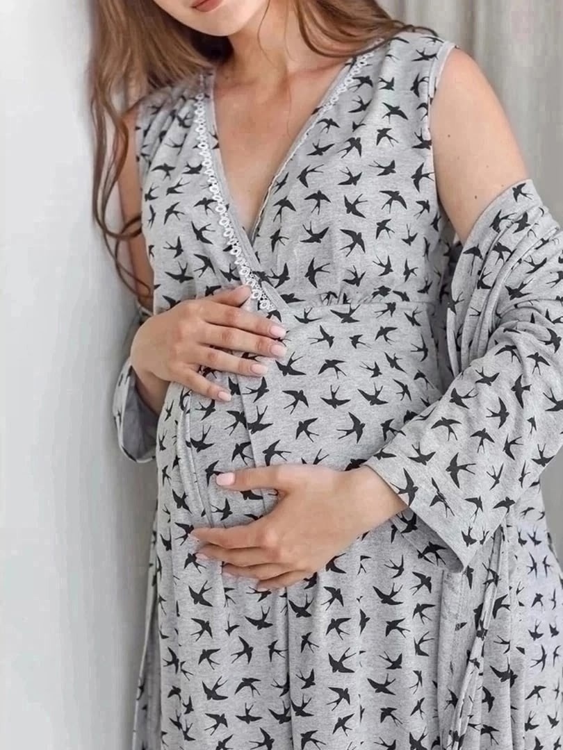 халат с сорочкой для беременных и кормящих в роддом,халат и сорочка для беременных,халат и сорочка для беременных и кормящих,халат для беременных,комплект для беременных и кормящих