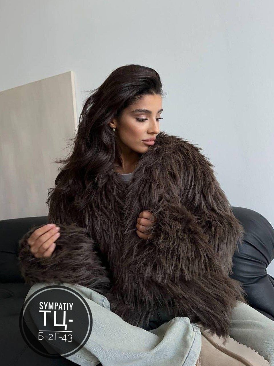 женская шуба из меха ламы,женская шуба из экомеха,шуба,шуба из ламы,женская шуба из меха ламы 30635 (коричневый)