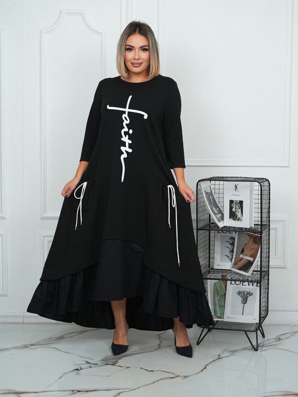платье макси больших размеров повседневное трикотажное осень garmoniastyle 333554304,платье макси больших размеров повседневное трикотажное осень garmoniastyle цвет черный матовый,платье,платье женска