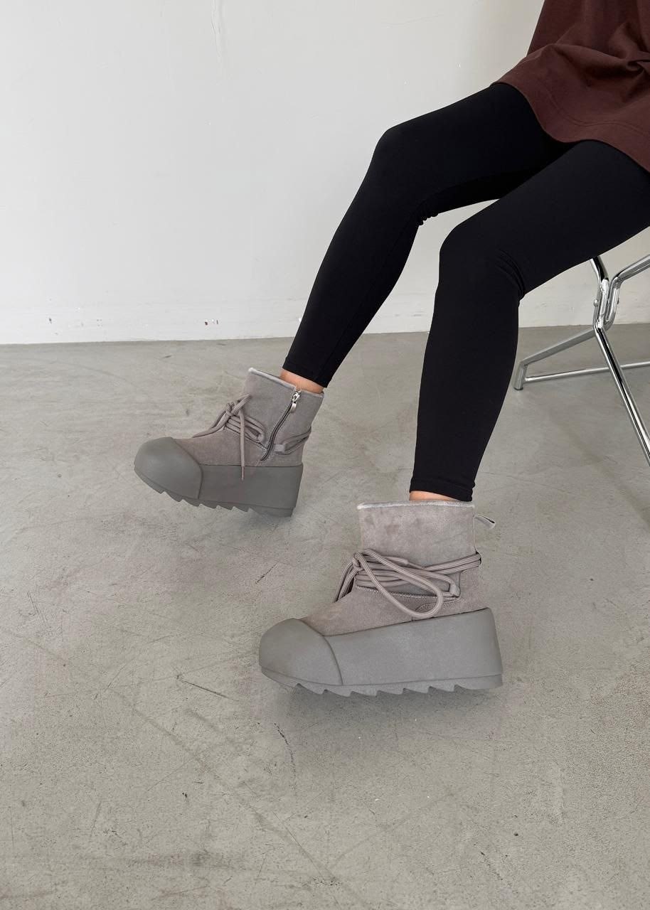 замшевые ботинки inuikii серый,женские зимние угги с шнурками,,женские угги,угги