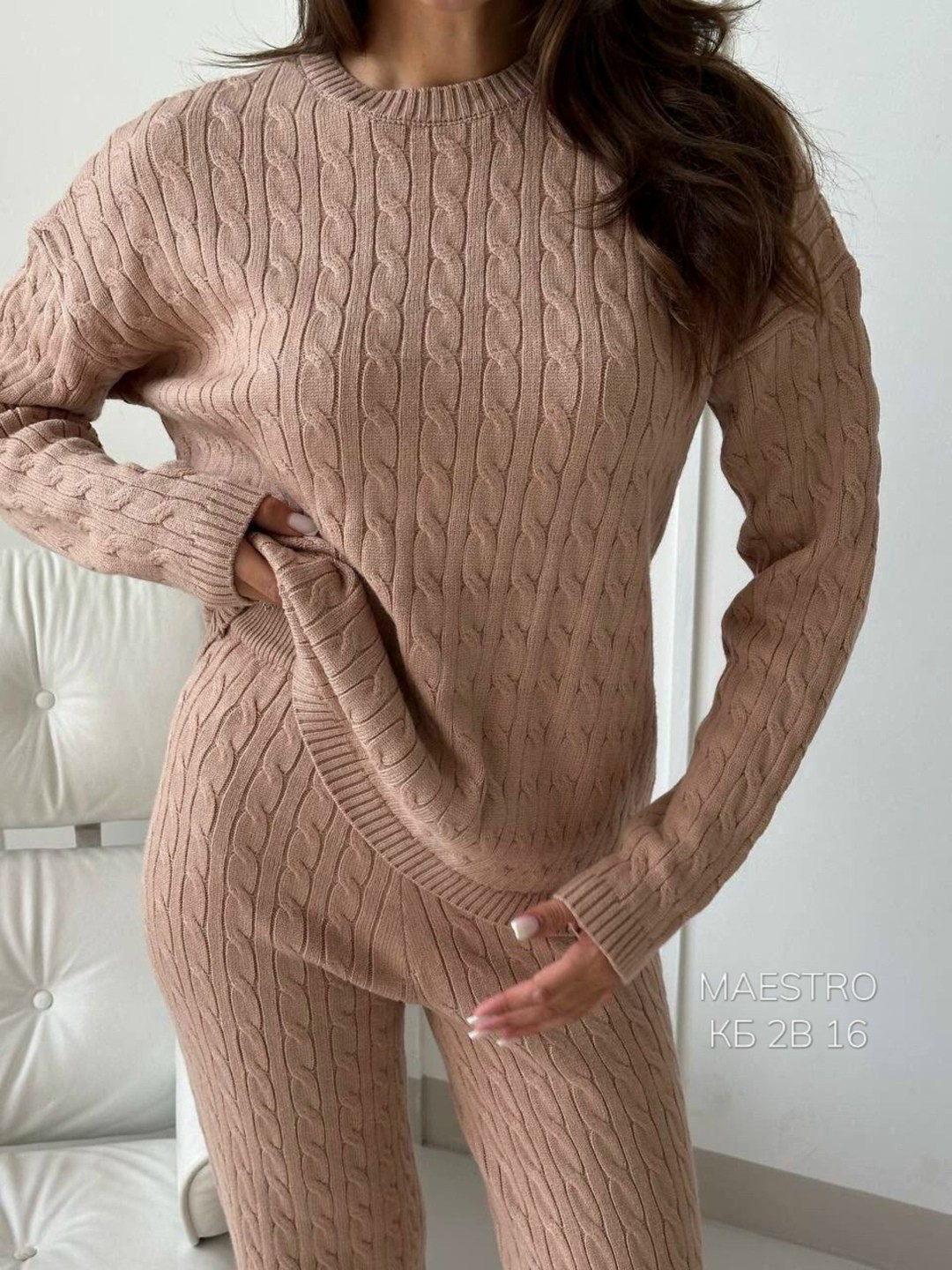 костюм брючный теплый вязаный весна uniqyou 100128035,костюм лапша фабричная,костюм вязаный фабричный,женский вязаный костюм,вязаный костюм