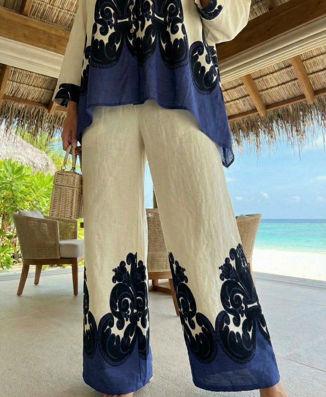 женский костюм-кимоно с принтом khimar и широкими брюками,мода бохо,костюм с принтом,одежда для женщин,костюм в стиле бохо