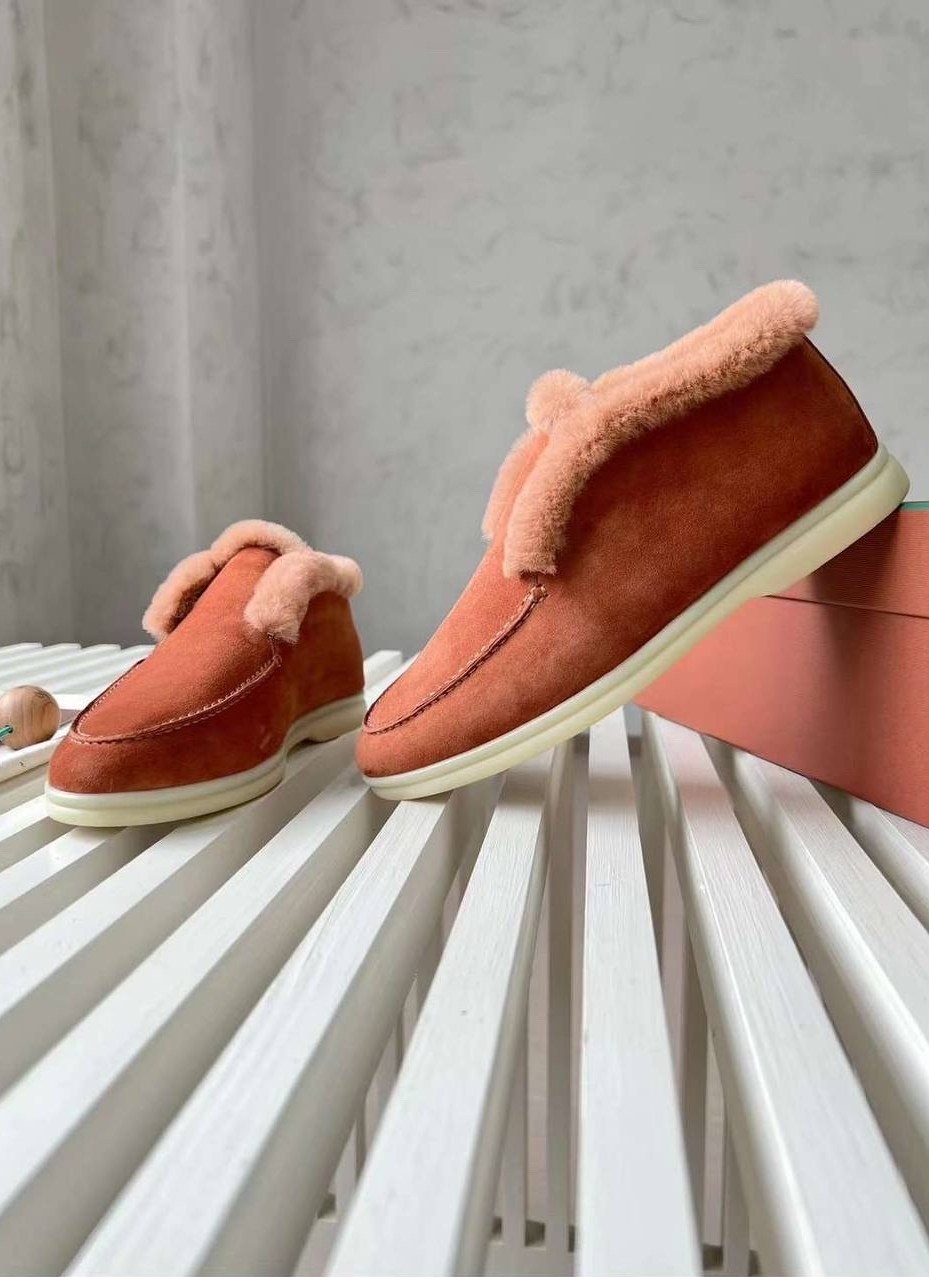 женские лоферы loro piana open walk с мехом,ботинки женские зимние замшевые лоро пиано морковные premium a131908,,лоферы женские loro piana,loro piana зимние лоферы
